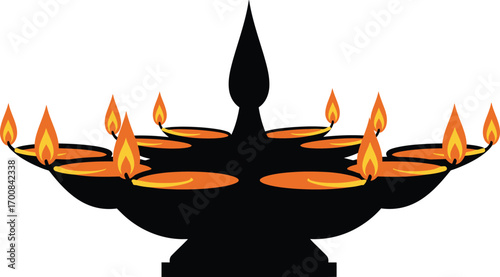 A traditional Indian diya lamp, a decorative and spiritual symbol of glowing light and prosperity used in Hindu worship and major festivals like Diwali.