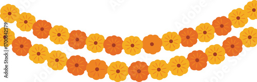 Beautiful two-line marigold garland, an elegant and festive floral ornament commonly used as a traditional decoration for Indian festivals, weddings, and celebrations.