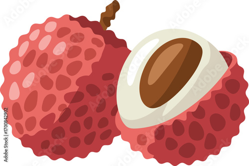 Exotic Lychee Fruit Duo Vector Illustration with Detailed Texture and Transparent Backdrop