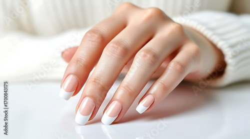 Wallpaper Mural French manicure nail art on elegant hand with natural skin tone and soft lighting, beauty and care concept Torontodigital.ca