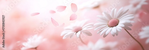 Beautiful Daisy Flowers With Pink Petals Floating in a Soft Background During...