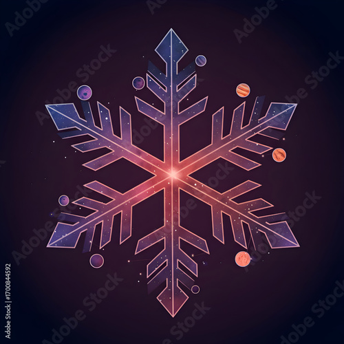 Cosmic Snowflake with Celestial Planets and Galaxy Texture