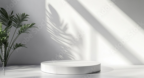 Simple White Round Object Casting a Shadow in a Minimalistic Bright Setting D...