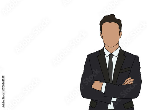 This vector is about business theme suitable for commercial purposes. A flat face man in business clothes has a blank text space on the left side.