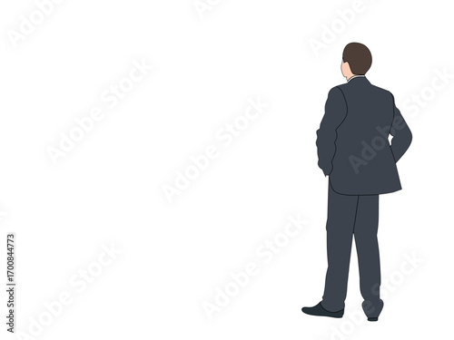 A businessman in formal wear looks towards an empty text space.