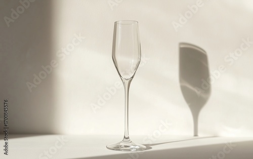 Sparkling Wine Glass Casting Elegant Shadows in Sunlit Indoor Setting.