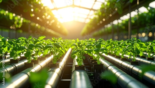 Growing Plants with Hydroponics in Greenhouse with Sunlight