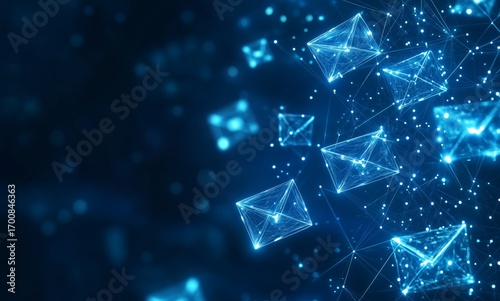 Digital Envelopes Float in a Glowing Blue Space Representing Communication Te...