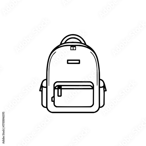 Outline of a simple backpack with pockets and straps for school or travel needs with a handle on top