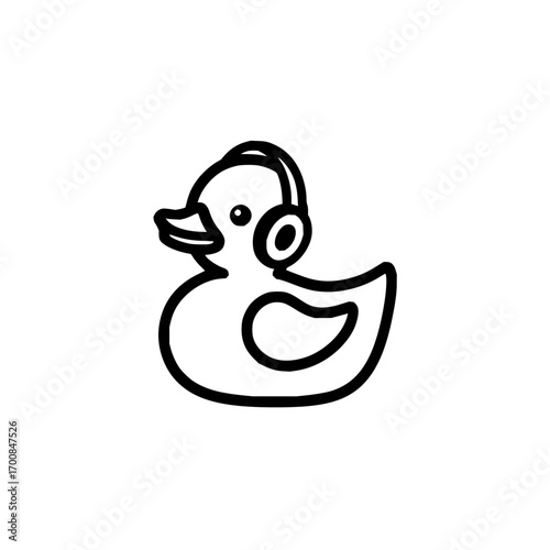 Rubber duck with headphones listening to music in outline style vector illustration design is here