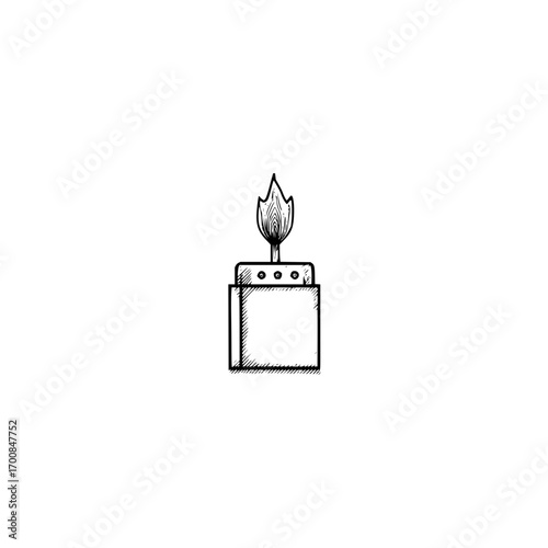 Hand drawn sketch of a lighter with flame illustration for design and creative projects exactly one hundred