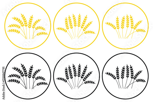 Wheat spikes, barley sheaf with grain set in circle. Vector icon isolated on white background. Agriculture symbol. vector illustration.