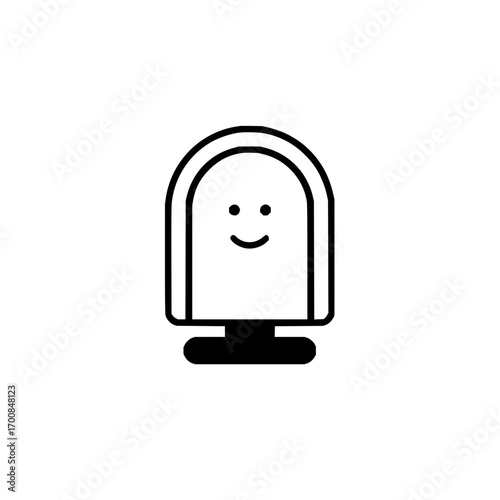 Simple smiling monitor icon illustration in black and white for technology and design projects use case is ninety nine