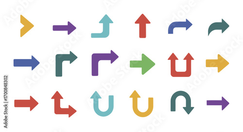 Colorful Modern Arrow Vector Icon Set with Diverse Directional Shapes