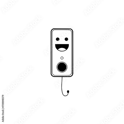 Happy gadget with a curly cord is a simple drawing with a minimalist design style and clean lines