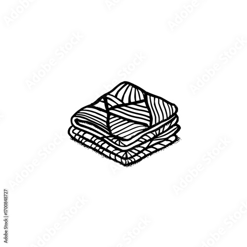 Illustration of a stack of folded towels with a simple black and white design aesthetic appeal texture and style