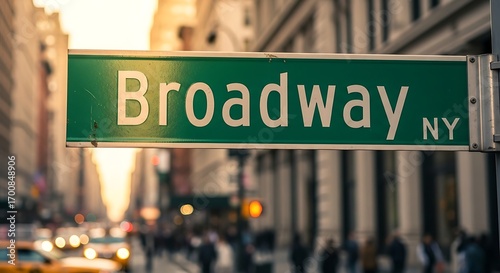Iconic Broadway sign in New York City, capturing the vibrant atmosphere of urban life