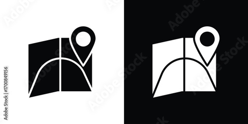 Map icon line style. Graphic design element vectors
