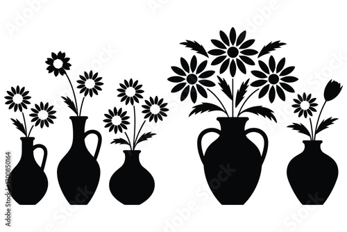 Elegant flower vase silhouette vector design art black and white illustration
