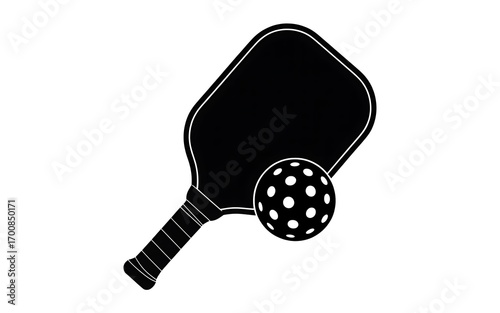 Black pickleball paddle and ball graphic sport game
