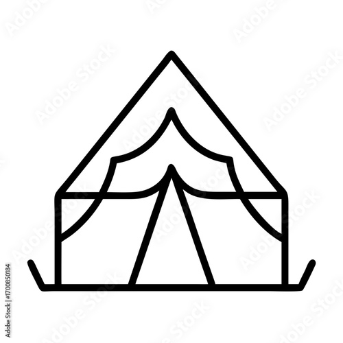 Camping tent outline icon for outdoor adventure and travel gear equipment vector illustration