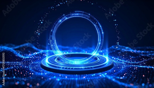 Illuminated Circular Portal on Platform with Glowing Particles