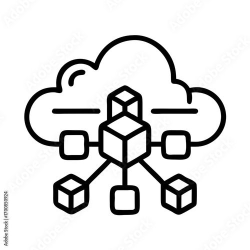 Cloud computing network diagram with cubes and connections for data storage and processing design