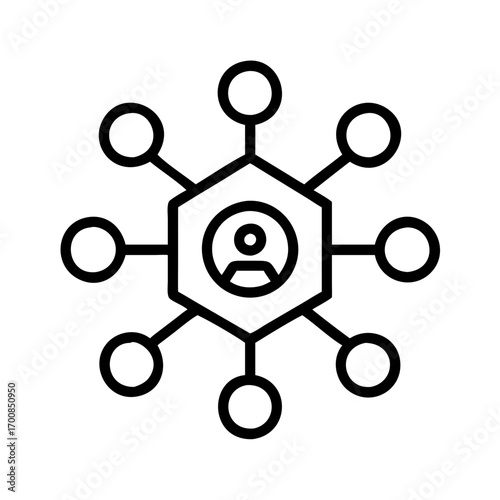 Network connection hub with person icon for social media and business networking concepts design