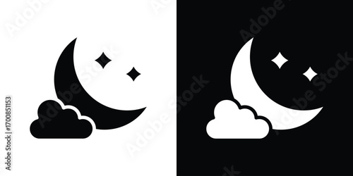 Cloud moon icon line style. Graphic design element vectors