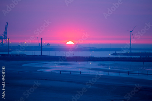 Sunset on a beach in Belgium, Knokke.