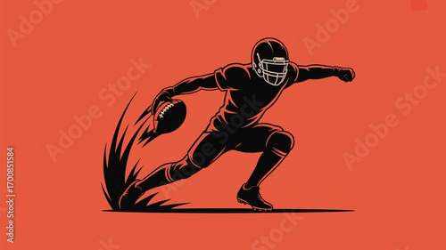 Dynamic football player sprints with ball in hand, a powerful silhouette for sports branding and advertising