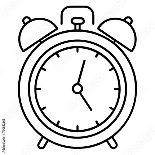 Minimal Line Art Alarm Clock Vector Illustration on White Background
