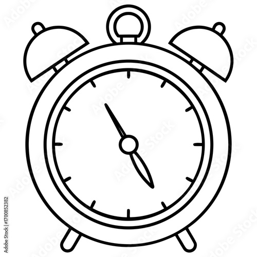 Minimal Line Art Alarm Clock Vector Illustration on White Background