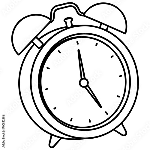 Minimal Line Art Alarm Clock Vector Illustration on White Background