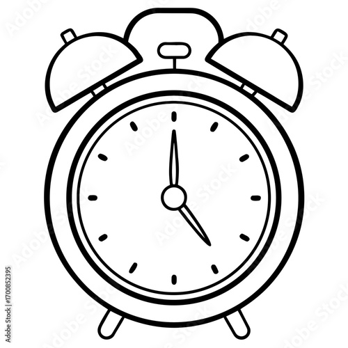 Minimal Line Art Alarm Clock Vector Illustration on White Background