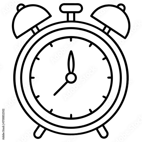 Minimal Line Art Alarm Clock Vector Illustration on White Background
