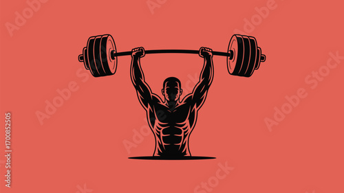 Powerful bodybuilder lifting heavy barbell overhead with strength and determination for fitness motivation