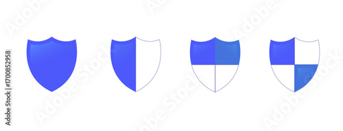 vector illustration of blue and white flags, glass shield set, protection shield 