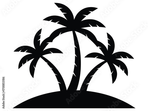Tropical Island Palm Tree Silhouette with Three Trees on Beach