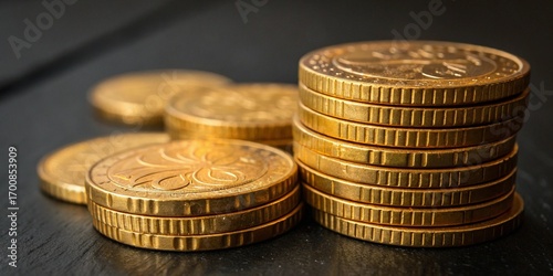 Stack of gleaming golden coins symbolizing wealth and financial success, perfect for business growth and investment concepts