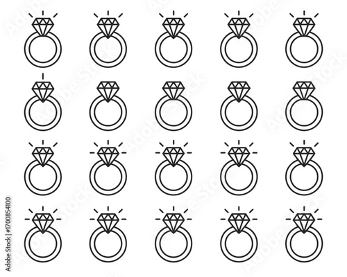 Minimalist DiEngagement Icons Set – Elegant Ring Illustrations, Bridal Jewelry, Luxury Vector Designamond Ring Illustrations