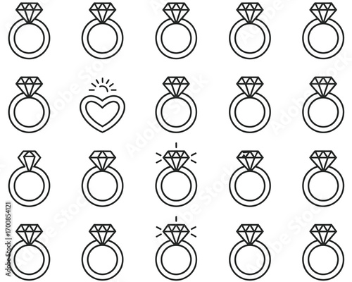 Engagement Ring Icons Vector – Elegant Jewelry Symbols, Wedding Bands, Minimalist Clipart