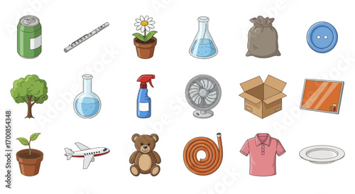 Icon Set Vector Collection of Hand Drawn Cartoon Everyday Objects and Household Items