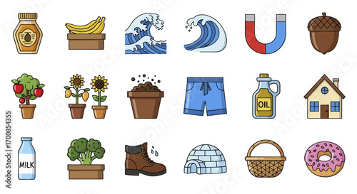 Icon Set Vector Collection of Colorful Illustrated Miscellaneous Objects