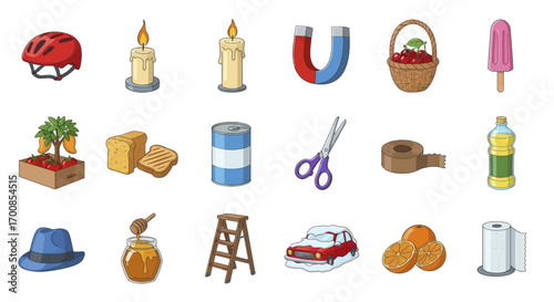 Cartoon Icon Set Vector Collection of Various Everyday Objects