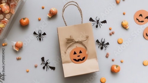 A Halloween party favor bag mockup on a clean background.