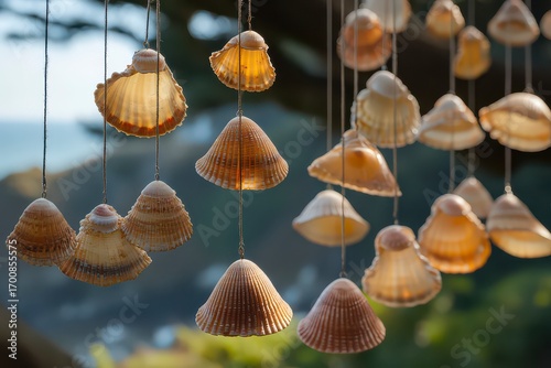 Collection of shells hanging from a tree