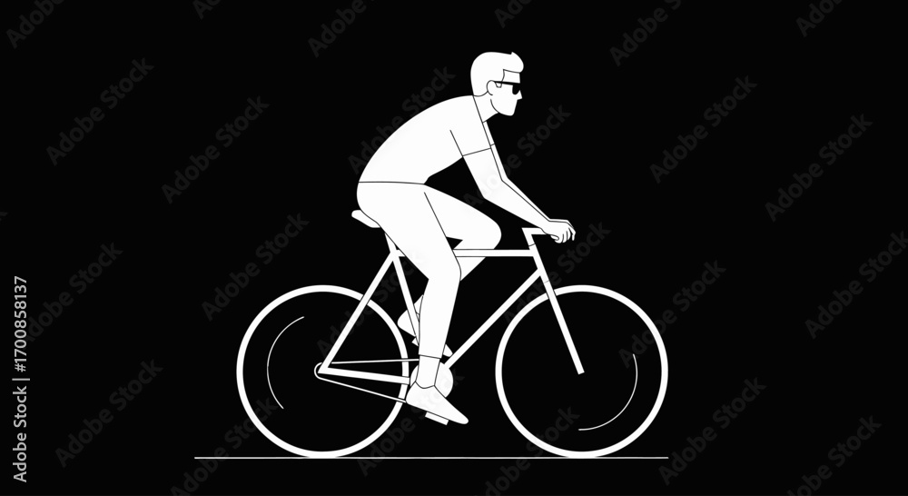 Fototapeta premium Minimalist Vector Illustration of a Cyclist on a Bicycle Modern Black and White Graphic