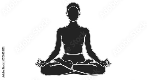 Minimalist Black Vector Silhouette of a Person in a Yoga Lotus Pose