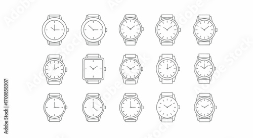 Minimalist Wristwatch Vector Icon Set with Simple Line Art Time Symbols